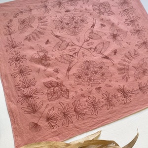 Bandana | Herbs + Hummingbirds | Hand-Dyed | Rose