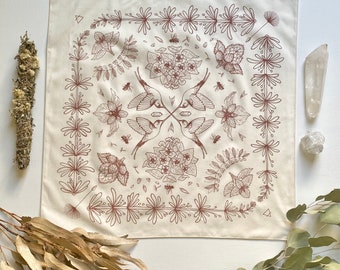 Bandana | Herbs + Hummingbirds | White + Sienna