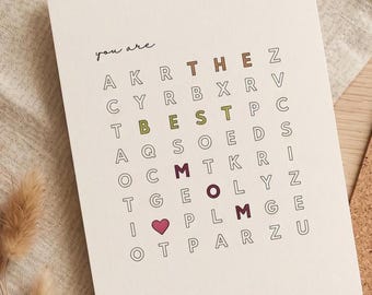 "DIY ""Du bist die beste Mama"" Färbung Wortsuchkarte | Muttertagskarte | Minimalistische druckbare Karte für Mama