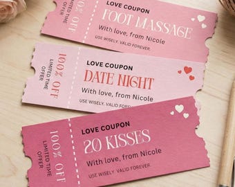 Editable Love Coupons Template | Valentines Day Gift | Printable Retro Coupon Book | Custom Anniversary Gift for Him