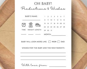 Baby Shower Predictions and Wishes Template | Ready to Print PDF | Printable Baby Shower Game | Minimalist Baby Shower Games