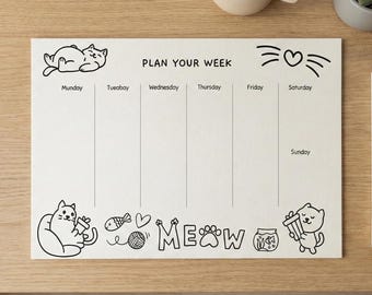 Printable Cat Weekly Planner | Vertical & Box Layout | Cat Lover Planner | Coloring Doodles | Digital Download