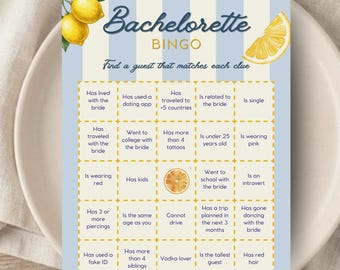 Bachelorette Gast Bingo Spiel | Amalfiküste Stil mediterranes Zitronen-Thema | Girls Night Party Spiel | Brautparty