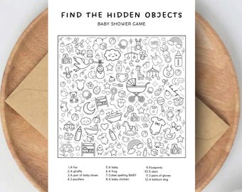 Baby Shower Hidden Object Game | Baby BOY Find the Hidden Objects Game | Ready to Print PDF | Printable Baby Shower Games