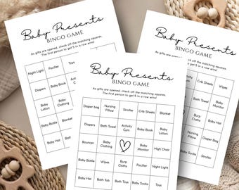 Prefilled Baby Shower Bingo Cards | Baby Presents Bingo Game Cards | Baby Gift Bingo | Printable 40 Unique Cards