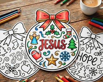 Adornos navideños para colorear: páginas imprimibles para niños y adultos - Actividades de Adviento / Jesús, alegría, esperanza, paz, evangelio