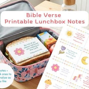 Bibelvers-matlådemeddelanden för flickor | Skolmatsanteckningar | Utskrivbar digital nedladdning