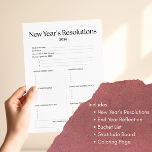 Printable New Year’s Resolutions Template 2026 | End Year Reflection, Bucket List, Gratitude Board | Instant Download