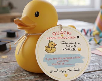 Editable Graduation Rubber Duck Tags | Graduation Party Favor Tags Template | Canva Template | Custom Duck Tags