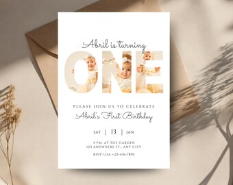 Erste Geburtstagseinladung | Druckbare erste Geburtstag einladen | Bearbeitbare Canva 1st Birthday Vorlage