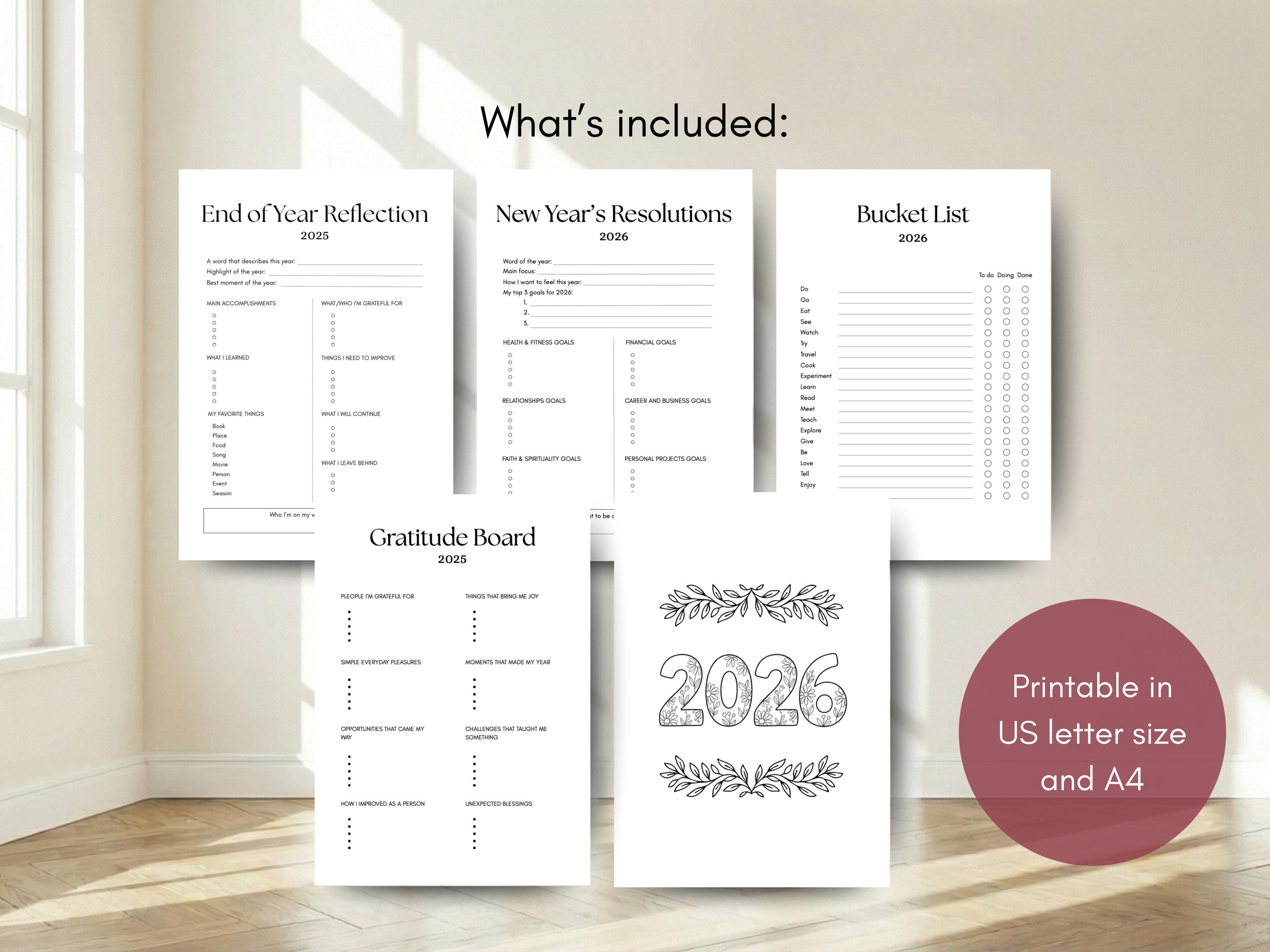Printable New Year’s Resolutions Template 2026 | End Year Reflection ...