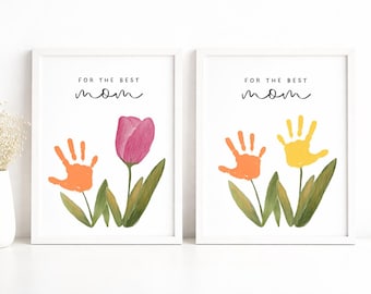 Muttertag Blumen Handabdruck Kunst | Personalisiertes Geschenk für Muttertag | Kunst Vorlage | Sofort Download
