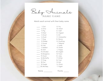 Babyparty Babytiere Namensspiel | Druckbereites PDF | Lustige druckbare Babyparty Aktivität