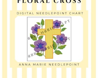 Blommor Korsstygnsmönster/Korsstygnsdiagram - Digital nedladdning (18 mesh 4 x 4 tum)
