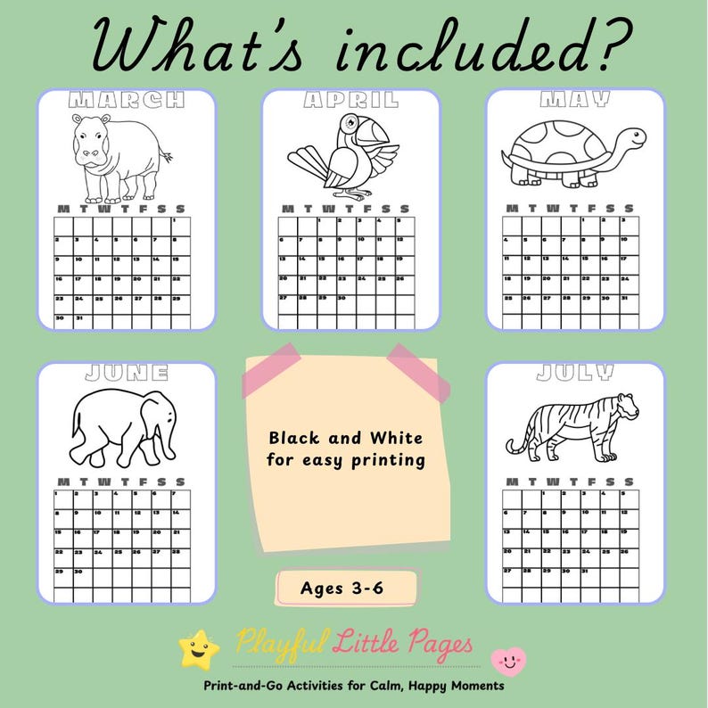 Zoo Animals Coloring Calendar for Kids 2026 | Printable Monthly Farm ...