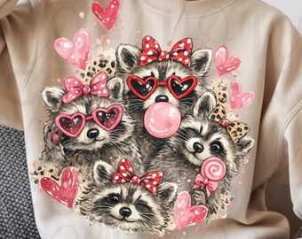 Valentine Raccoon PNG | Heart Raccoons Sublimation (Transparent PNG