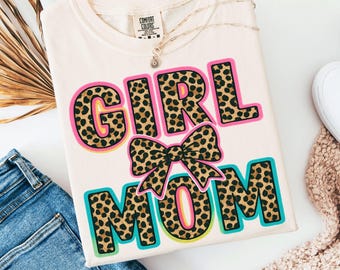 Girl Mom Leopard Bow PNG • Retro Sublimation Design (Digital Download)