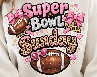 Game Day Sunday Shirt for Women, Pink Leopard Football Shirt, Girly Super Bowl Outfit, Bow Football Sweatshirt, Game Day Graphic Tee