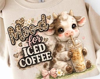 Cow Iced Coffee PNG | Leopard Print, Preppy Farm Design (Digital Download