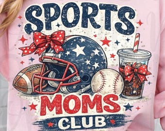 Retro Sports Moms Club PNG | Football Baseball Design (Digital Download)