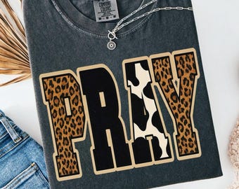 PRAY Leopard & Cow Print PNG | Western Christian Varsity Letter Sublimation Design