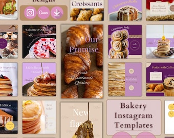 Plantillas de Instagram para panaderías, publicaciones editables para redes sociales de cafeterías, Instagram de pastelerías, descarga digital de Canva
