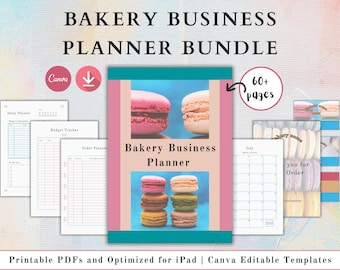 Planificador de negocios para panadería (digital, imprimible y con plantillas) con pedidos, presupuesto, facturas, tarjetas y pegatinas - Estilo retro