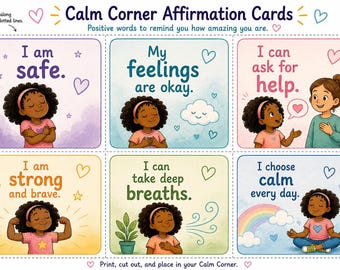 Calm Corner Affirm Cards, positive affirmations for kids, SEL classroom printable, instant digital download