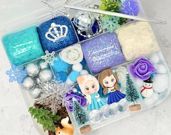 Snow Princess Play Dough Kit Kid Gift Frozen Playdoh Kit Girl Toddler Gift Idea Play Doh Sensory Kit Frozen Birthday Gift
