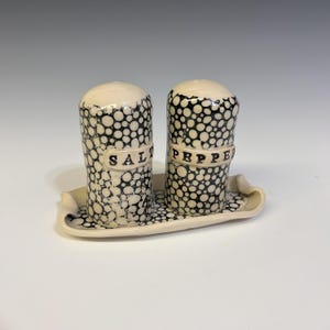 Handmade Ceramic Salt and Pepper Shaker Set with tray