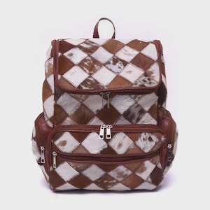 Cowhide Patchwork Backpack | Handmade Leather Travel Bag