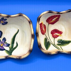 Pacific Rim Pottery Cereal or Salad Bowls Orchid and Anthurium Patterns Set of Two