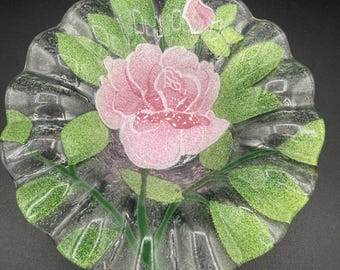 Pink Rose Fused Glass Bowl