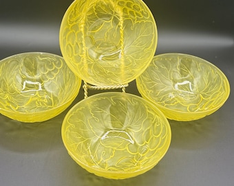 Elements Concerto Yellow Molded Glass Bowls Fruit and Leaf Pattern