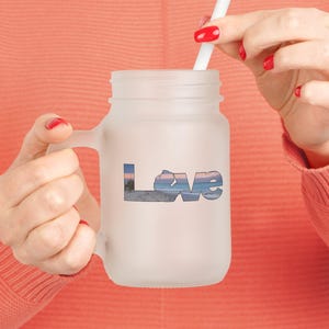 Love Michigan Beach Sunset Mason Jar | Gematteerde drinkpot met rietje. Lake Michigan