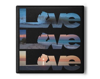 Love Michigan Sunset Ceramic Coaster | Lake Michigan. 4 color options