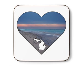 Lake Michigan Heart Beach Scene Coaster - Hardboard Back - Multiple Colors