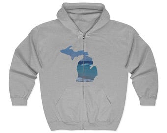 Michigan Wave Love Hoodie | Zip-Up Lake Michigan Surfer Design