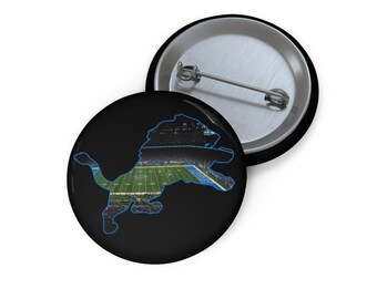 Football Field Silhouette Pin Button | Detroit. Football. Lions. 4 color options