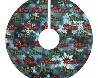 Michigan Home Pattern Christmas Tree Skirt | Snowflake Ornament Holiday Tree Skirt