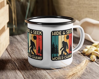 Hide & Seek World Champ Enamel Camp Cup - Bigfoot Design - Camping Mug