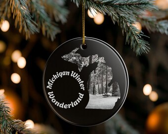 Michigan Winter Wonderland Ornament | Ceramic Round Ornament. Multiple color options