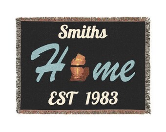 Michigan Sunset Woven Blanket | HOME. Personalizable. Multiple size and color options.