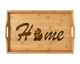 Michigan is Home bamboo serving tray | engraved. Local Sunset.