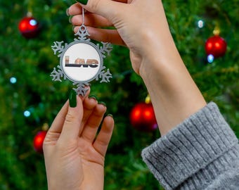 Pewter Snowflake Ornament, Love Michigan Sunset | Silver Snowflake Keepsake. Multiple colors