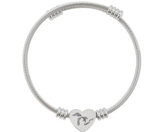 Engraved The Great Lakes Cuff Bracelet | Stainless Steel Cable Bracelet - Gold Plated Option