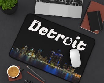 Detroit Skyline Desk Mat | Night Cityscape Reflection. Michigan. 2 styles and sizes.