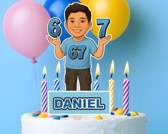 Décoration de gâteau visage personnalisée, 6e 7e anniversaire