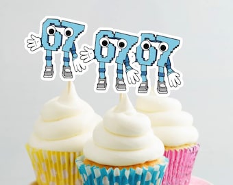 6 7 cupcakCake Topper Birthday, six seven party, 6-7 Face Toppers, Six Seven Meme, six seven cupcake topper, Six Seven cupCake Topper