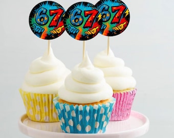 6 7 cupcakCake Topper Birthday, six seven party, 6-7 Face Toppers, Six Seven Meme, six seven cupcake topper, Six Seven cupCake Topper